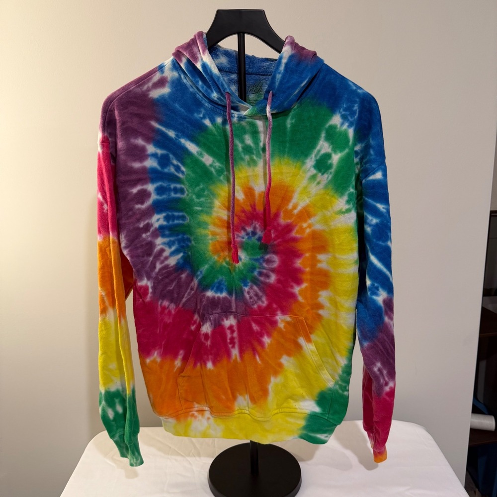 Cold Crush Rainbow Tie Dye Spiral Hoodie Sweatshirt Small RN117508